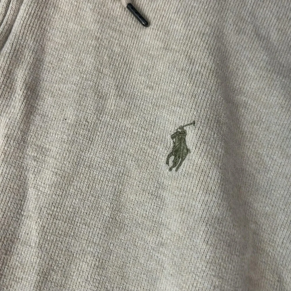 Polo Ralph Lauren Hoodie Mens XL Beige Full Zip Cotton Knit Pony Logo Sweatshirt